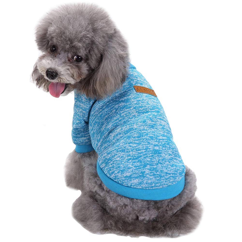 Chborless Pet Dog Classic Knitwear Sweater Warm Winter Puppy Pet Coat Soft Sweater Clothing For Small Dogs (S, Light Blue)