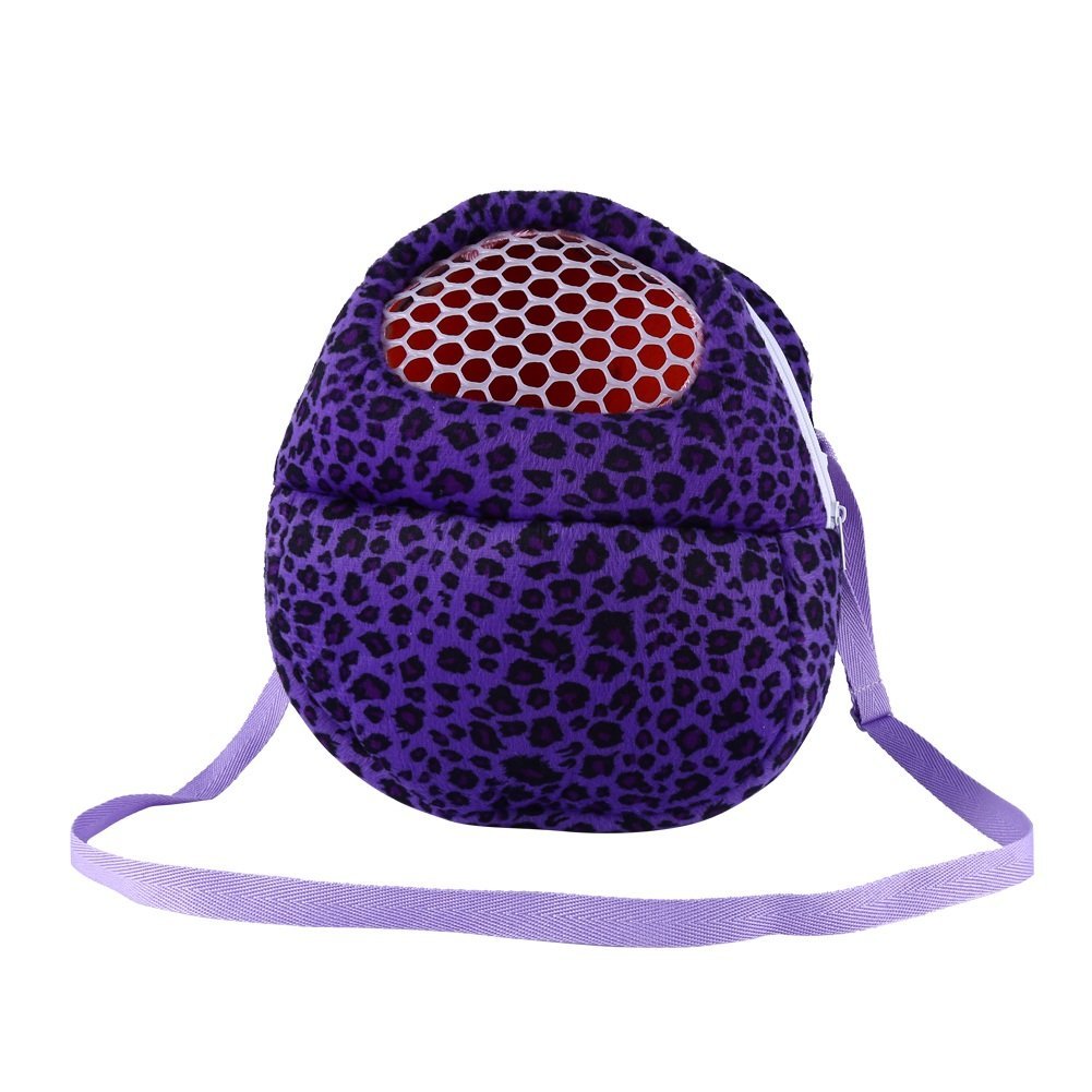 Three Size Small Pets Carrier Bag Hedgehog Hamster Mouse Outgoing Bags Leopard Portable Travel Backpack With S, Purple-L