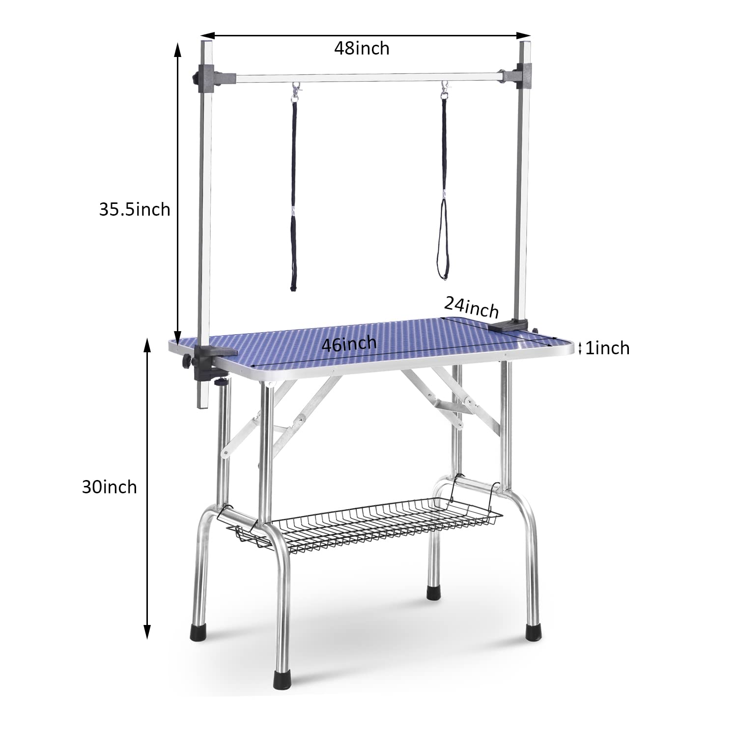 Soarflash Pet Dog Grooming Table Foldable,Heavy Duty Foldable Pet Grooming Table With Arm & Noose & Mesh Tray, Maximum Capacity Up To 330Lbs, 46Inch, Blue