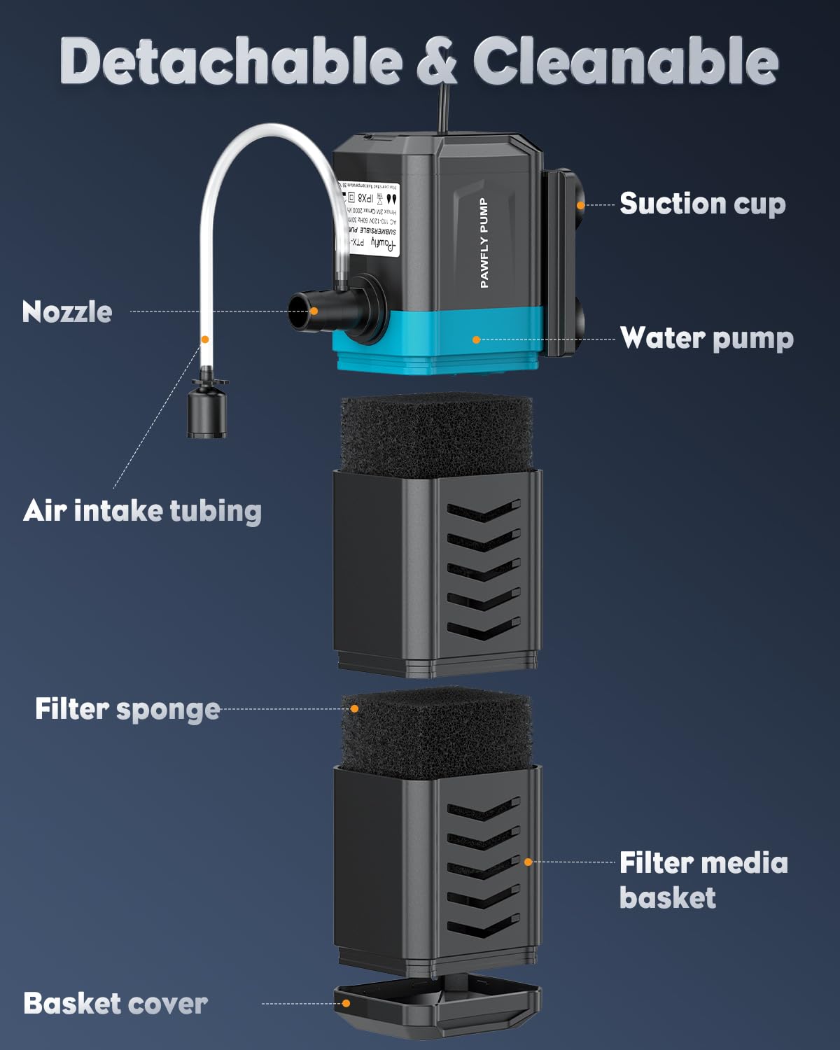 Pawfly Internal Aquarium Filter for 120-200 Gallon Fish Tanks Adjustable Fish Tank Filter with 550 GPH Powerful Water Pump Ultra