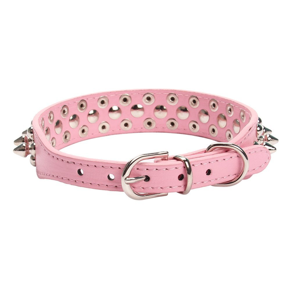 Aolove Mushrooms Spiked Rivet Studded Adjustable Pu Leather Pet Collars For Cats Puppy Dogs (Small, Pink)