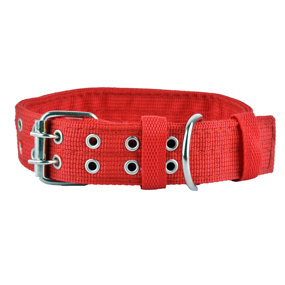 Cdycam Heavy Duty Adjustable Dog Collar, 1.5 Inch Wide Military Thick Dog Collars For Large Dogs, Breathable Nylon Pet Collar With Metal Buckle & D Ring (Large, Red)