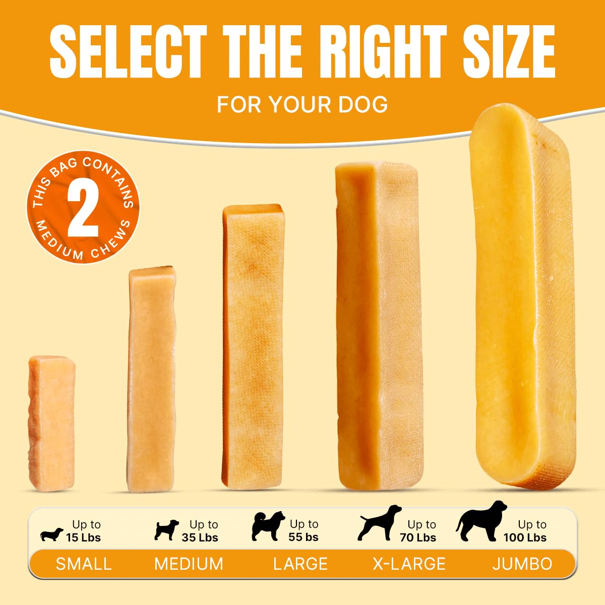 Tibetan Yak Cheese Dog Chew Sticks (2 Medium Chews) - Natural, Handmade, Long-Lasting, Easy to Digest, Ideal for Medium Dogs and