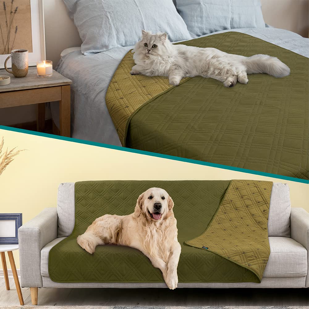 Petami Waterproof Dog Bed Cover Pet Blanket For Xl Large Dog, Couch Cover Sofa Furniture Protector For Dogs Cat, Reversible Water-Resistant Anti-Slip Pad Mat Quilt Washable, 102X82 Olive