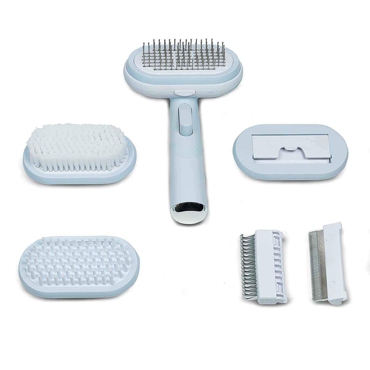 Woofy 5 In 1 Pet Grooming Kit Pin Brush, Bristle Brush, Dematting Comb, Deshedding Comb, Massage And Bath Brush For Dogs & Cats