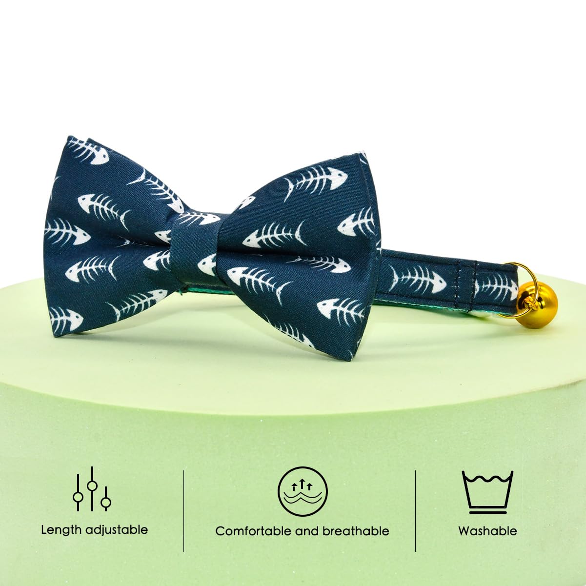 Fish Bone Cat Collar Bow Tie, Breakaway Safety Collar, Wedding/Birthday Cat Accessories, Adjustable Bowtie, Removable Jingle Bel
