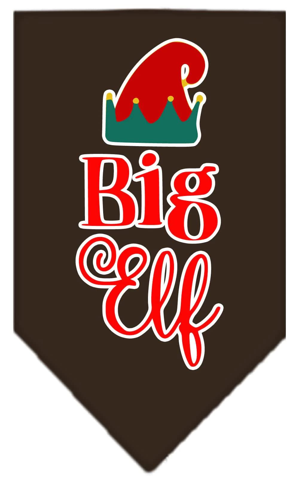Christmas Pet and Dog Bandana Screen Printed, "Big Elf" Cocoa Large