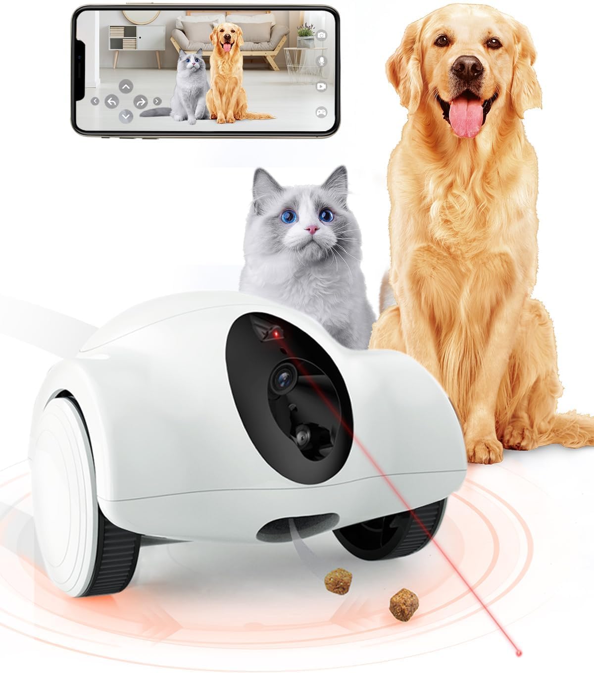 Guliguli Pet Camera With Phone App - 360 View 2.4G Wifi Two-Way Audio With Treat Dispenser Pet Robot Indoor For Cats 1080P Hd Wi