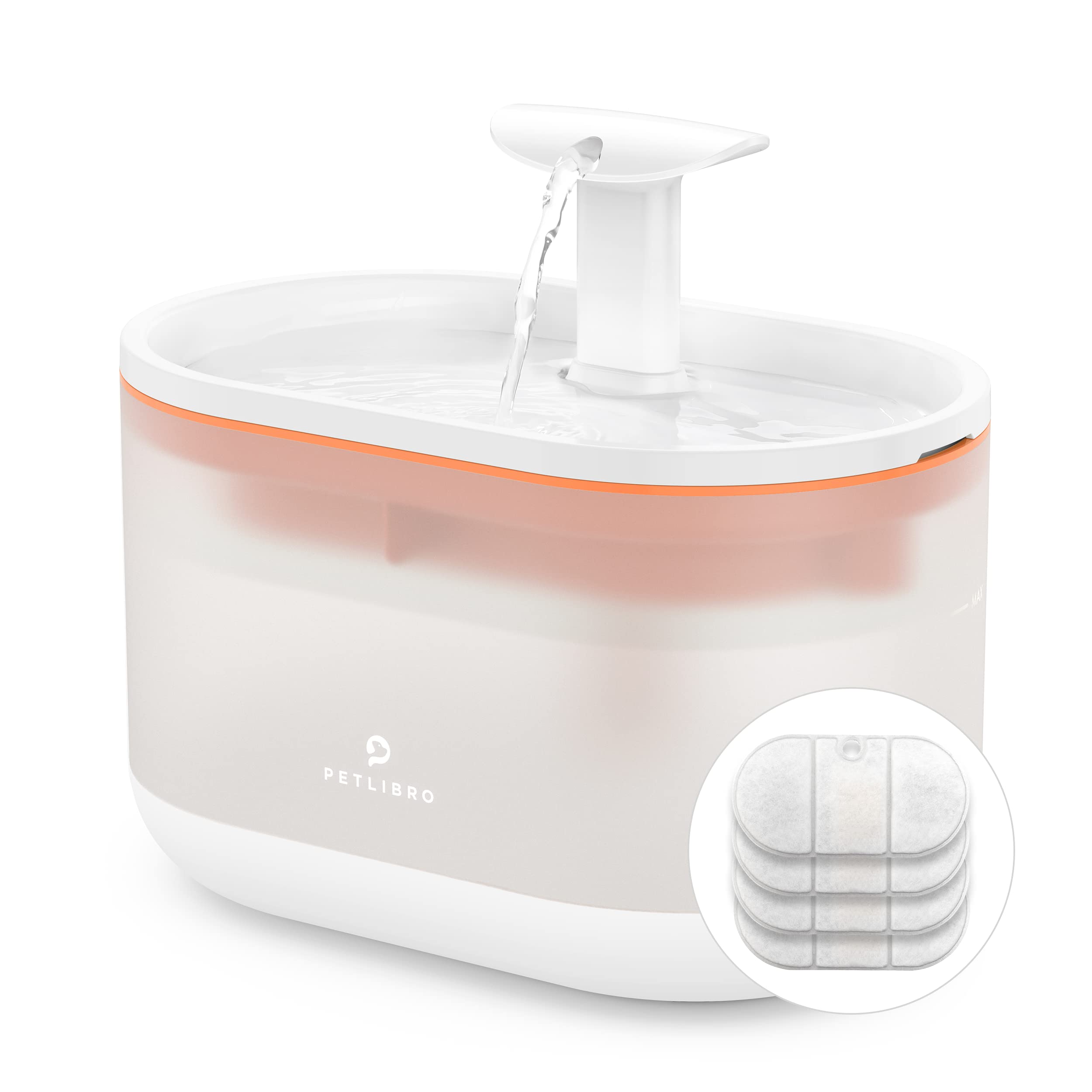 Petlibro Cat Water Fountain, 71Fl Oz/2.1L Ultra Quiet Pet Water Fountain For Cats Inside, Bpa-Free Cat Fountains For Drinking With 2 Flow Modes, Dog Water Dispenser Bowl With 4 Large Filters, Orange
