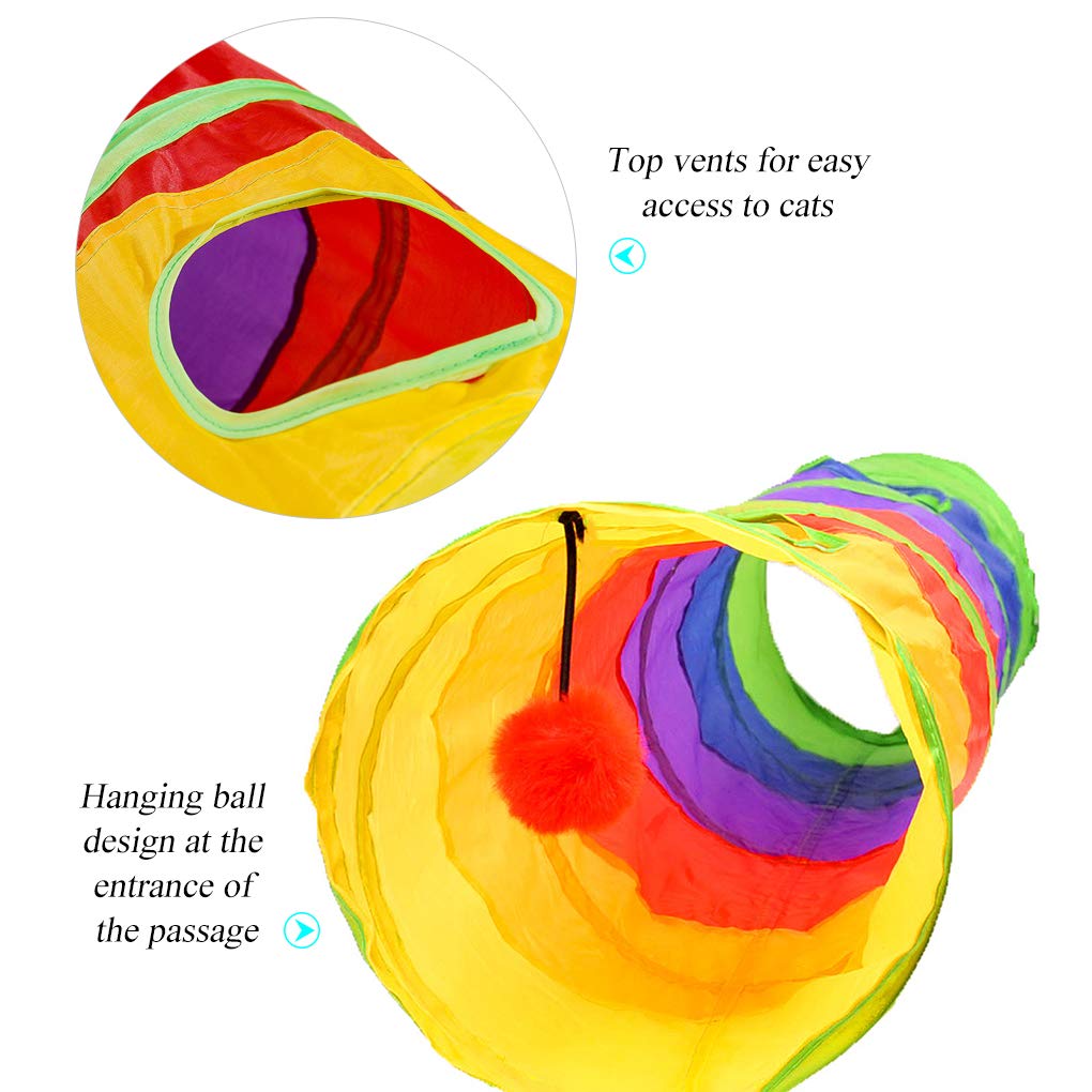 Andiker Cat Tunnel for Indoor Cats, 45  Long Rainbow Collapsible Kitten Tube with a Fun Ball and 2 Holes Cat Play Tunnel, Rabbit
