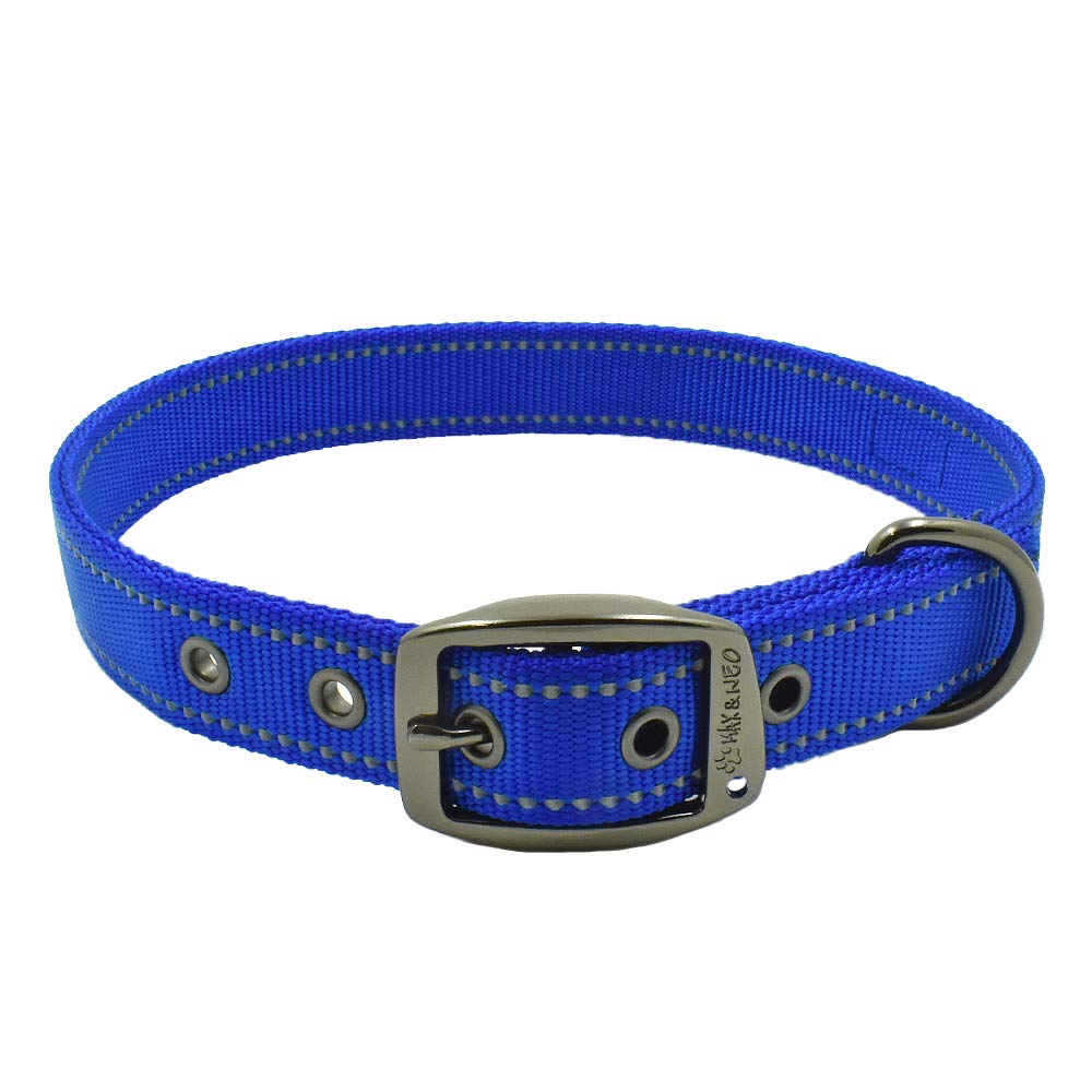 Max and Neo MAX Reflective Metal Buckle Dog Collar - We Donate a Collar to a Dog Rescue for Every Collar Sold (Large, Blue)