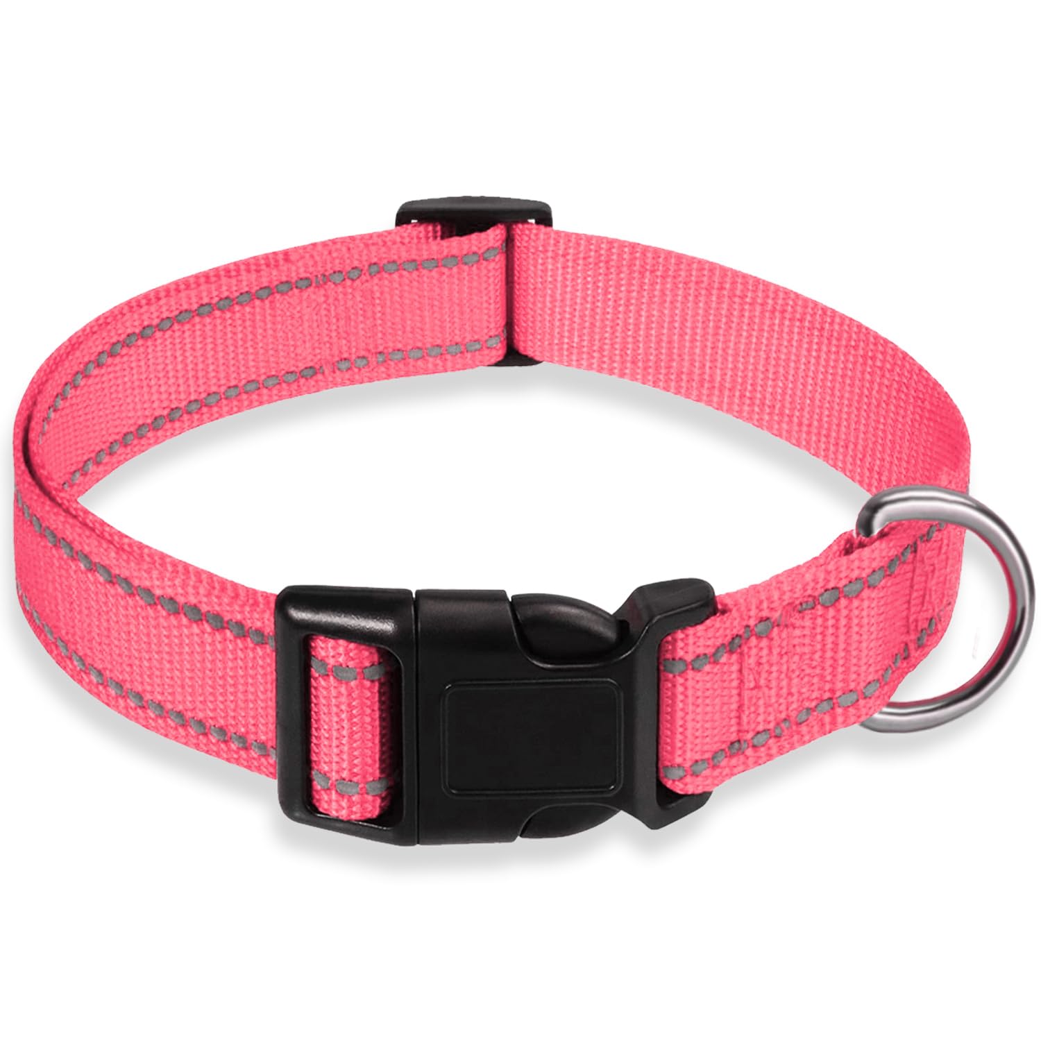 Reflective Dog Collar With Buckle Adjustable Safety Nylon Collars For Small Medium Large Dogs, Light Pink L