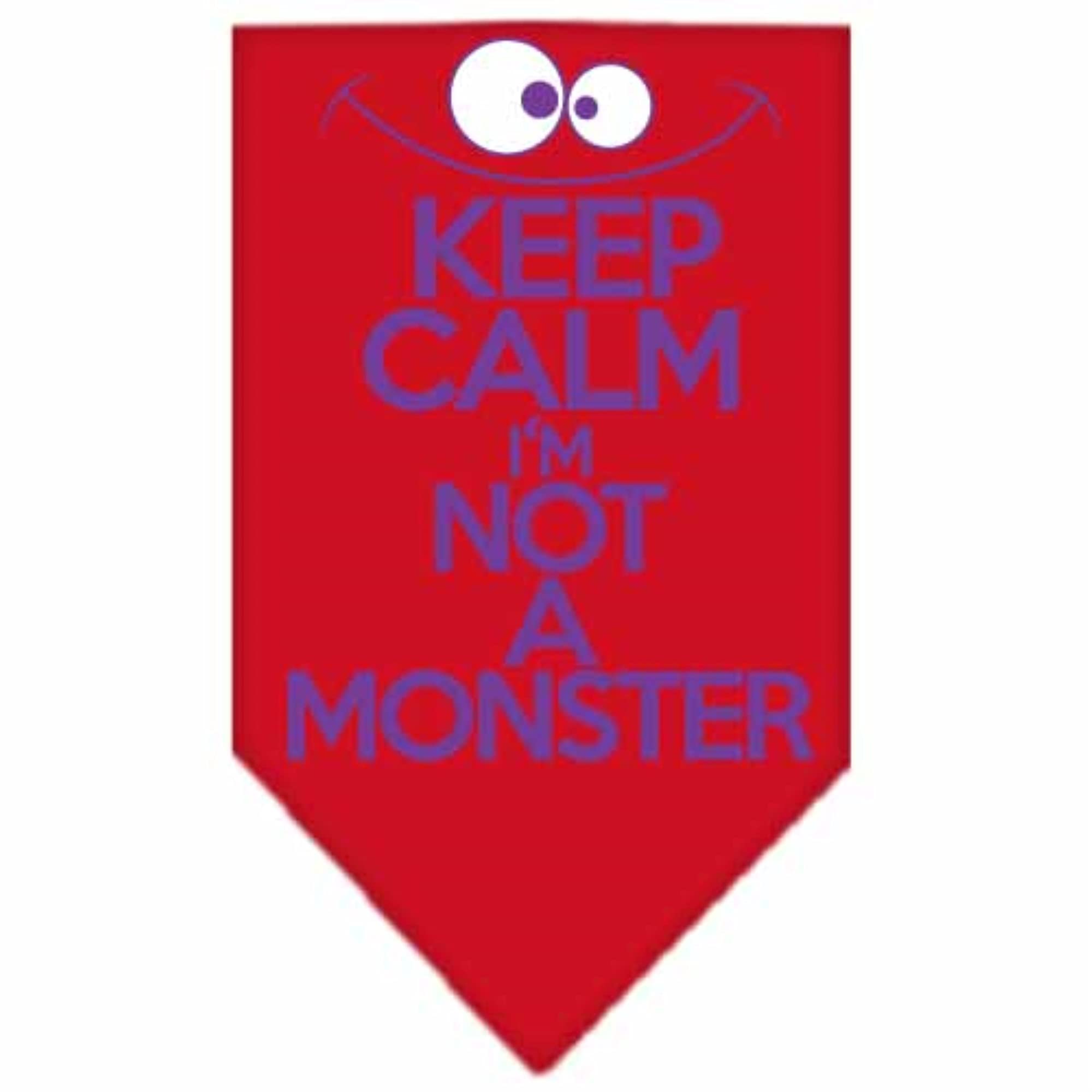 Pet and Dog Bandana Screen Printed, "Keep Calm, I'm Not A Monster" Red Small