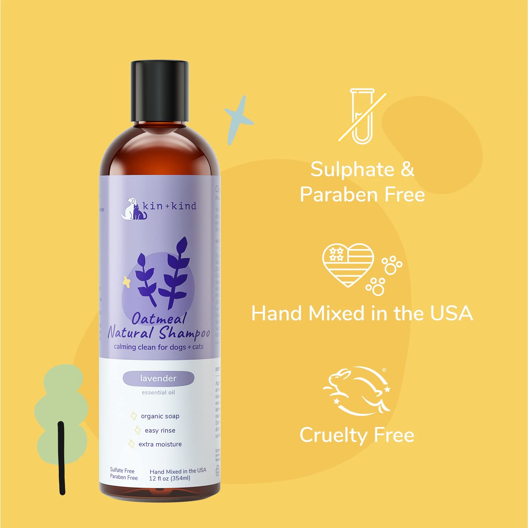 Kin+Kind Oatmeal Shampoo Lavender For Dogs & Cats Natural Dog Shampoo For Itchy & Sensitive Skin With Colloidal Oatmeal, Olive O