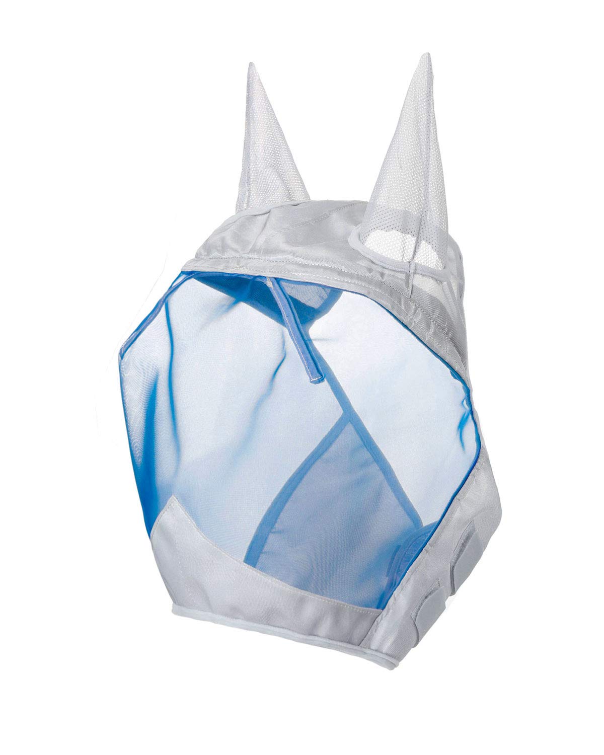 Harrison Howard CareMaster Horse Fly Mask Half Face with Ears Silver/Blue Retro Small Pony
