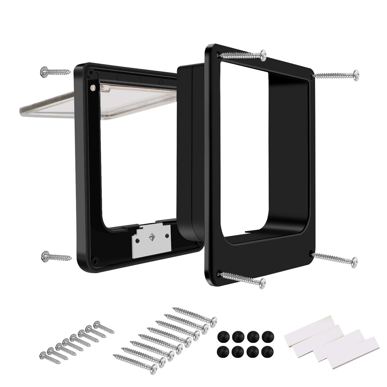 Ceesc Cat Doors, Magnetic Pet Door With Rotary 4 Way Lock For Cats, Kitties And Kittens (Medium, Black)