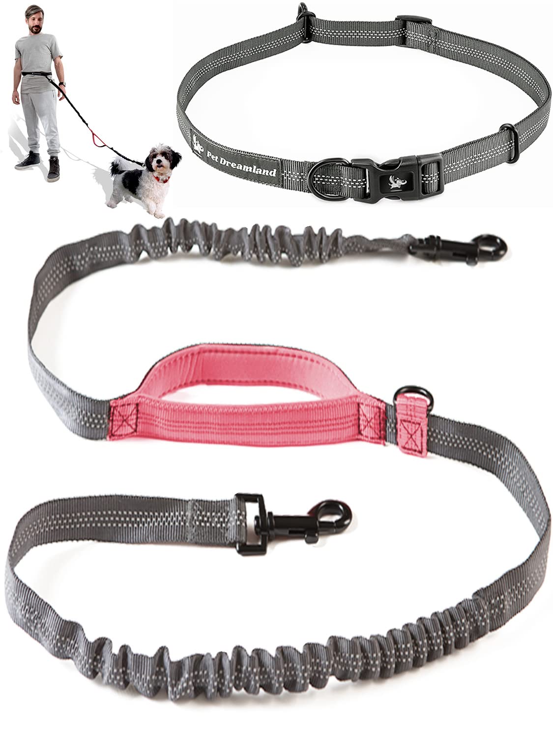 Adjustable Hands Free Dog Leash For Small Dogs | Waist Leash For Dog Walking | Dog Running Leash | Hiking Leash For Medium Dogs | Service Dog Leash Belt | Dog Walking Accessories | Bungee Dog Leash