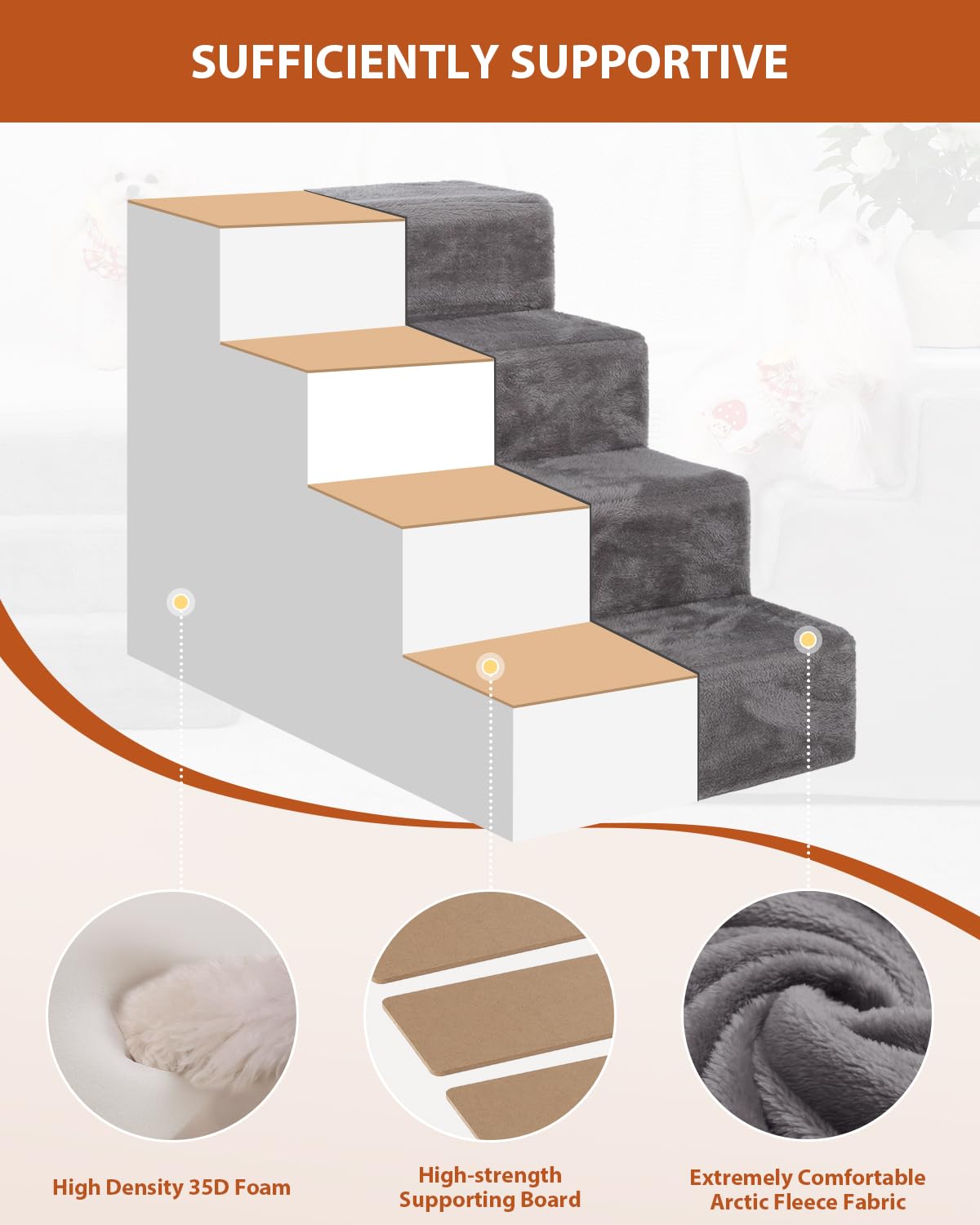 Dog Stairs For Small Dogs,22' 5-Step Pet Stairs For High Beds And Couches,Dog Steps With Non-Slip Bottom And High-Density Foam