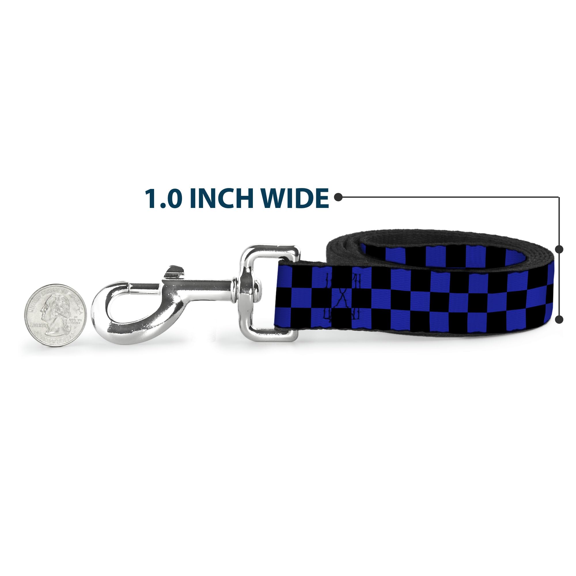 Buckle-Down Pet Leash - Checker Black/Neon Blue - 6 Feet Long - 1.5 Wide