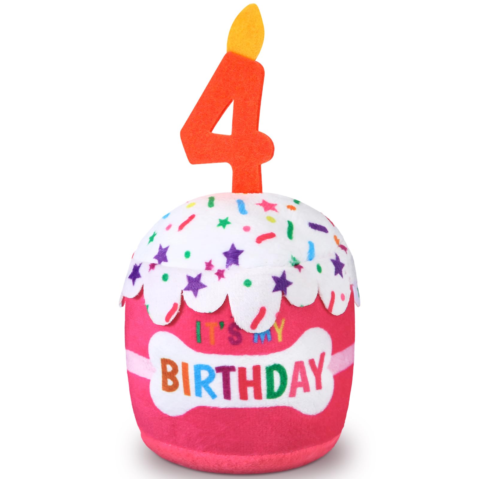 Dansydaisy Dog 4Th Birthday Cake Toy Accessories For Girl Boy Gifts, Pink Squeaky Plush Toy For Dog Birthday Party Decor Favor F
