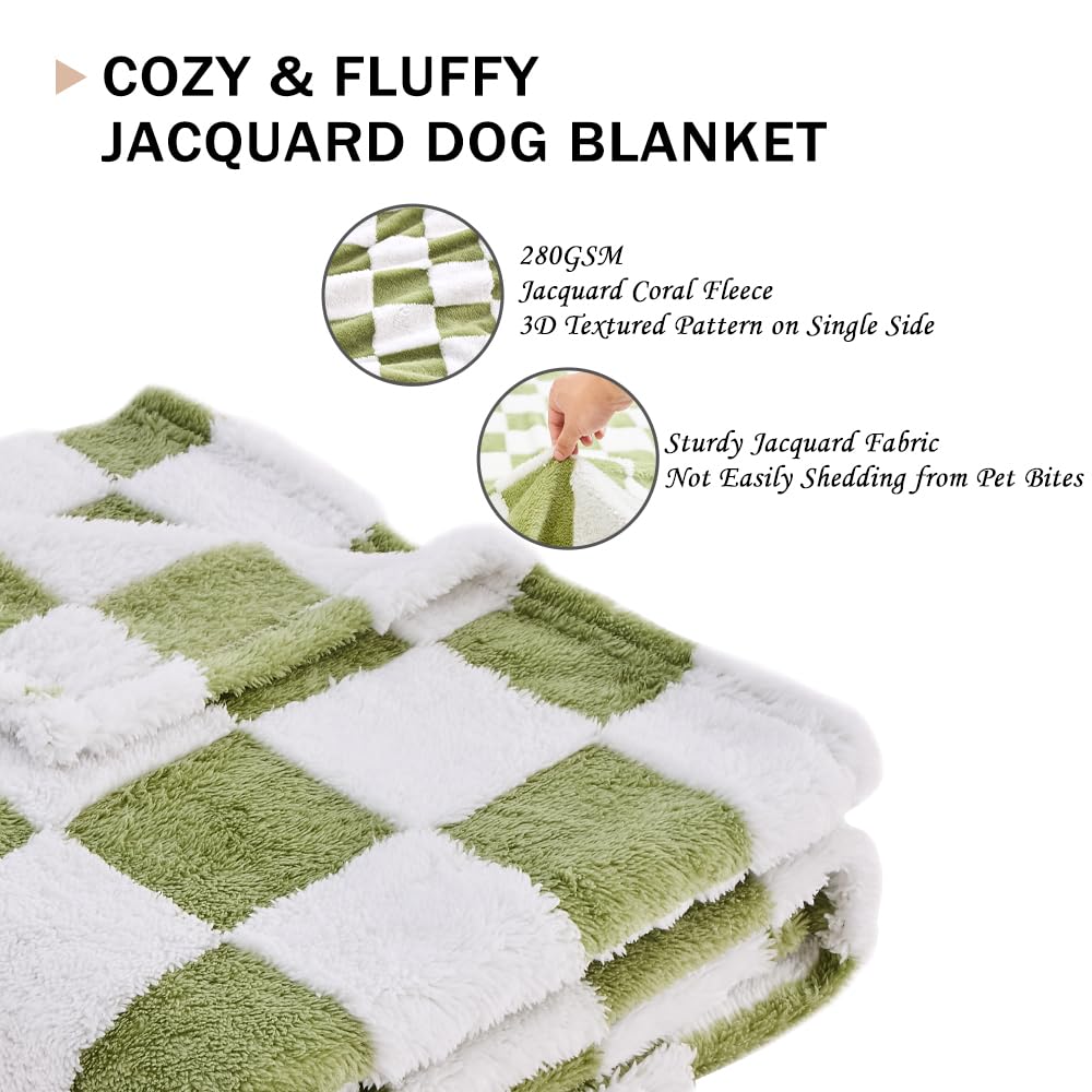Qeils Jacquard Dog Blankets For Large Dogs, Cozy Calming Cat Blankets Washable, 280Gsm Coral Fleece Plush Fluffy Throw Blanket,