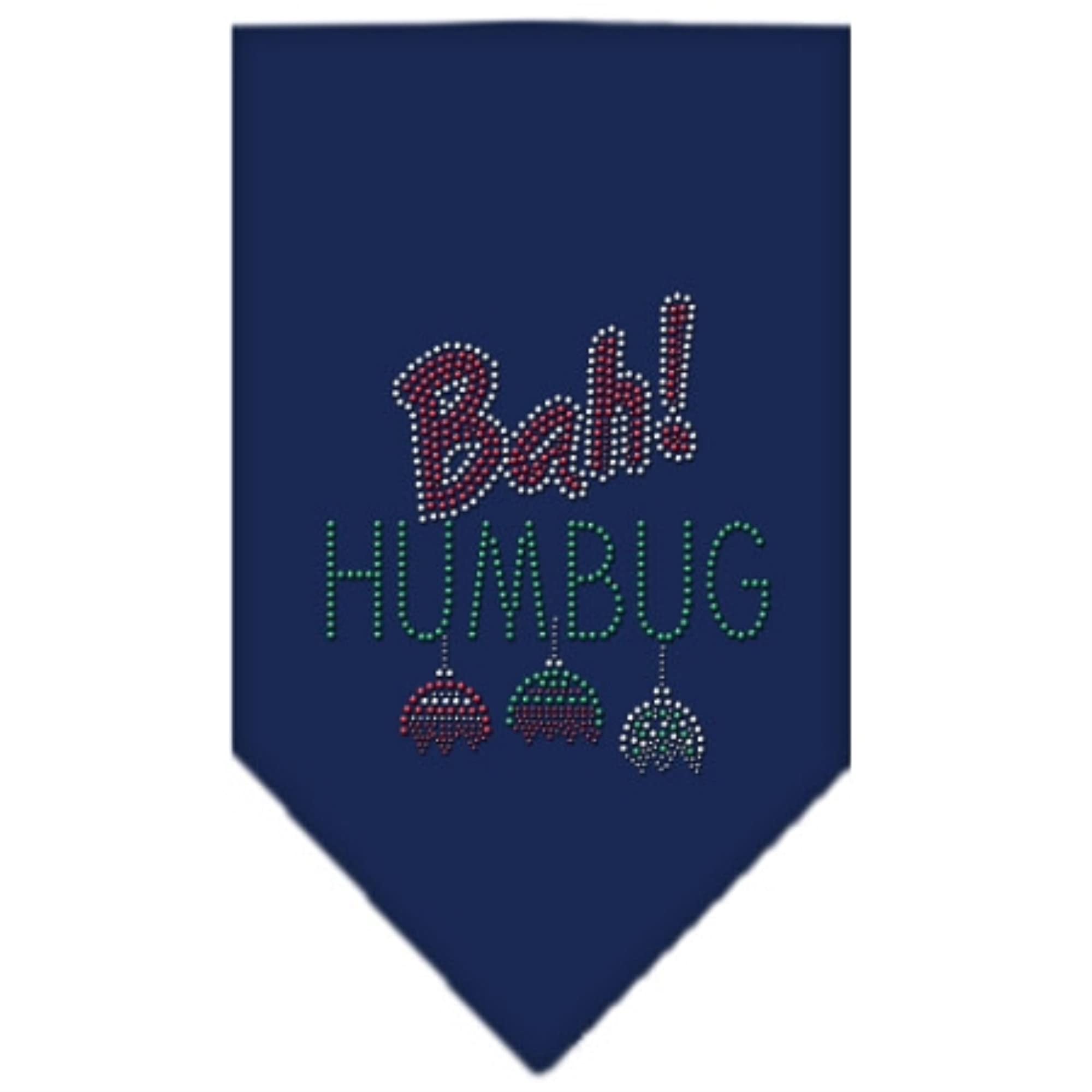 Christmas Pet and Dog Bandana Rhinestone, "Bah Humbug" Navy Blue Large