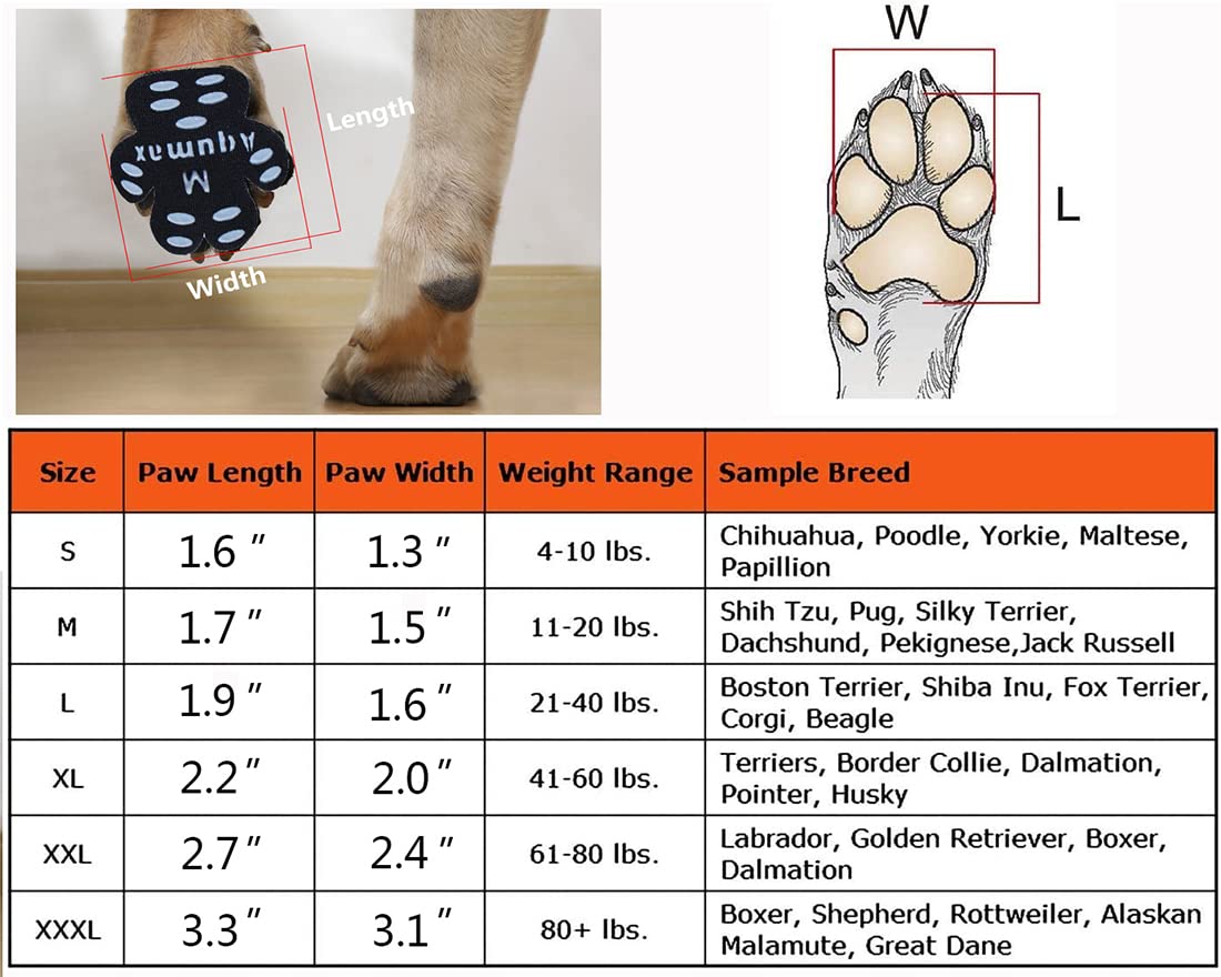 Aqumax Dog Anti Slip Paw Grips Traction Pads,Paw Protection With Stronger Adhesive, Non-Toxic,Multi-Use On Hardwood Floor Or Injuries,12 Sets-48 Pads (Black, L-1.9 * 1.6 Inch(L*W))