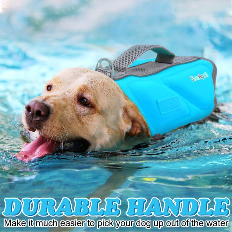 Sheripet Dog Life Jacket, Good Visibility Dog Life Vest For Swimming With Reflective Stripes And Rescue Handle, Pet Flotation Ve
