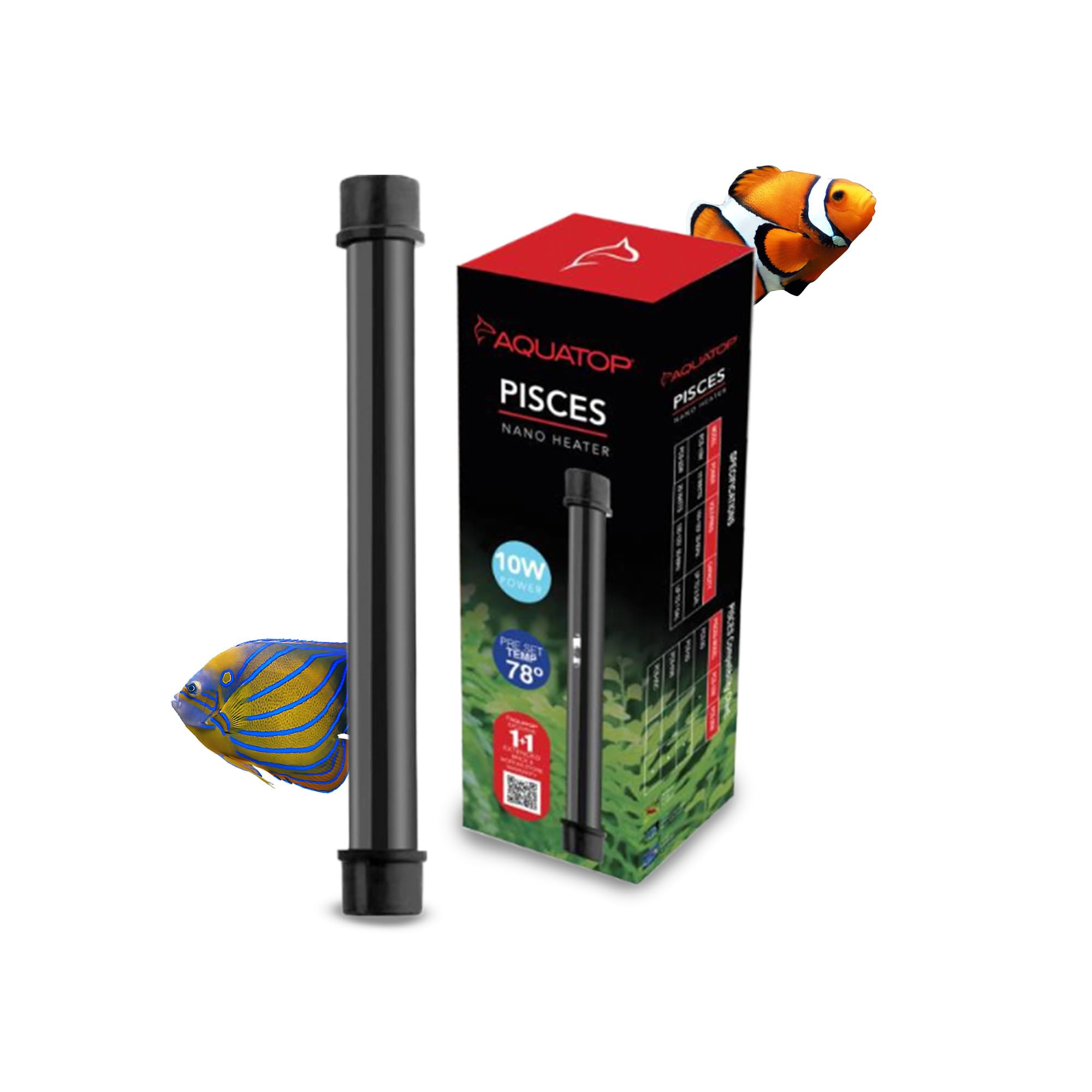 Aquatop 10W Pisces Nano Heater - Fully Submersible For Nano Fish Tanks Up To 3 Gallons Preset 78F Electric Thermostat Heat-Resis