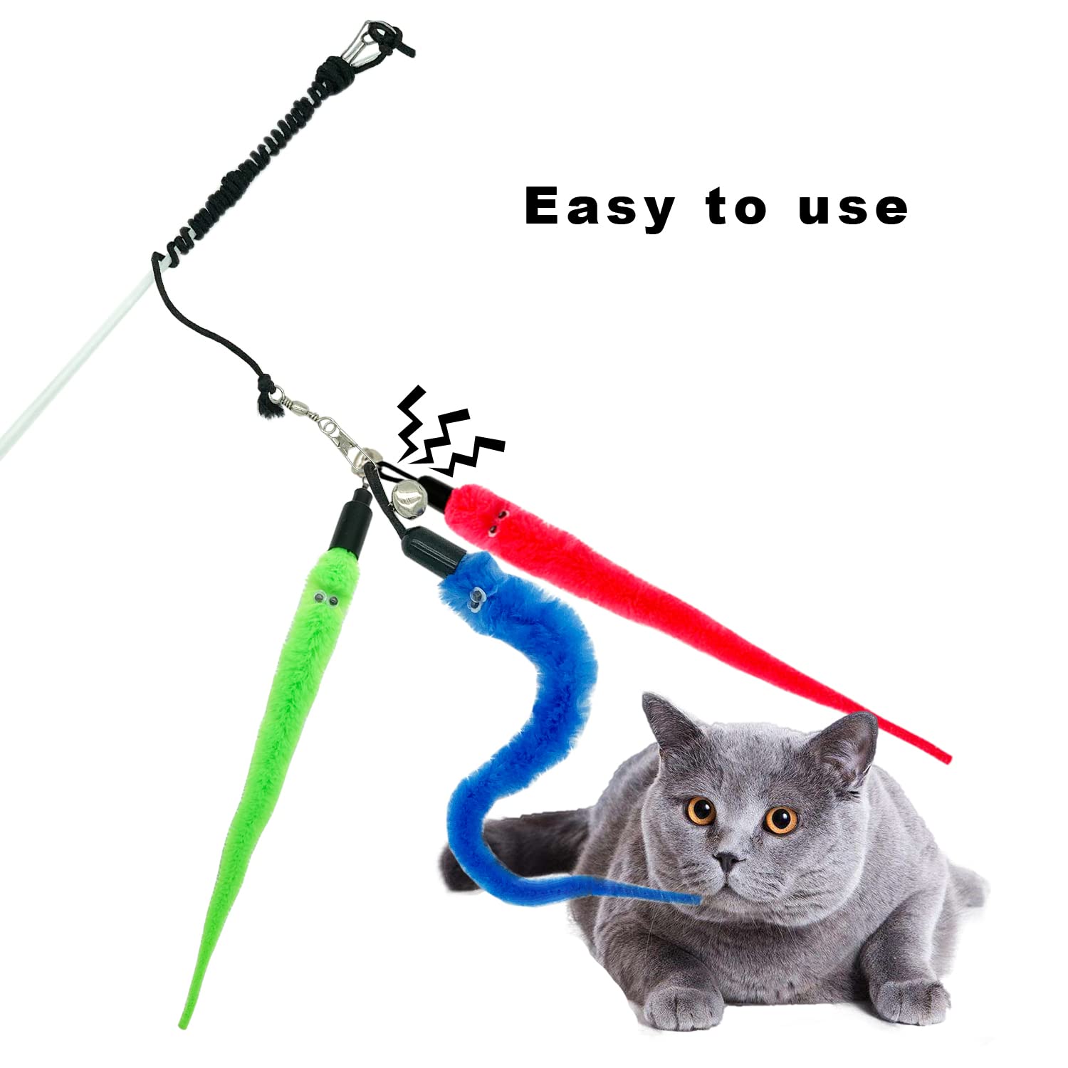 CATENESS Cat Worm Toy Refills, 20 Pieces Cat Wand Attachments Worms Toy for Indoor Cats (B)