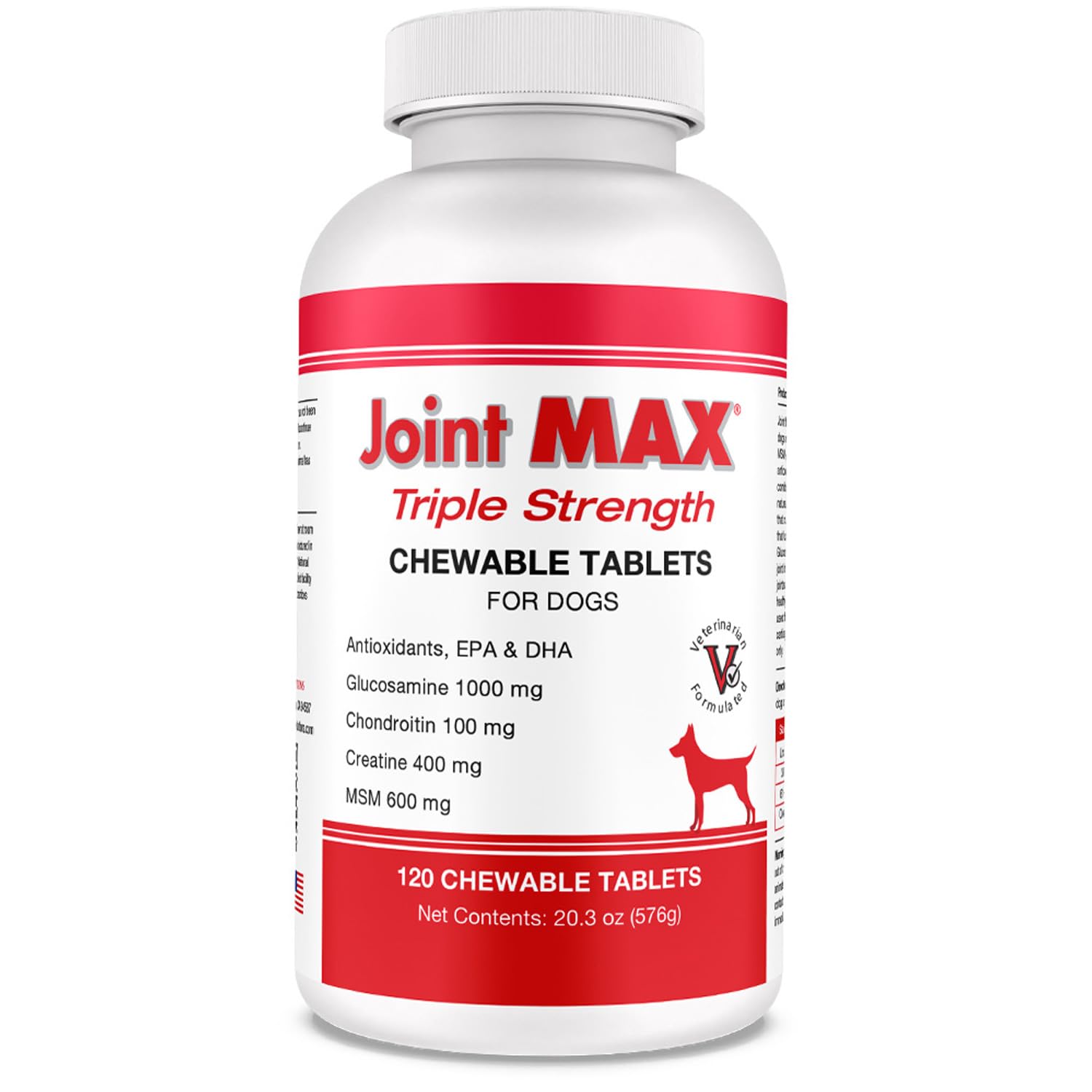 PHS Joint MAX Triple Strength (TS) Chewable Tablets for Dogs - Glucosamine, Chondroitin, MSM - Vitamins, and Antioxidants - Hip 