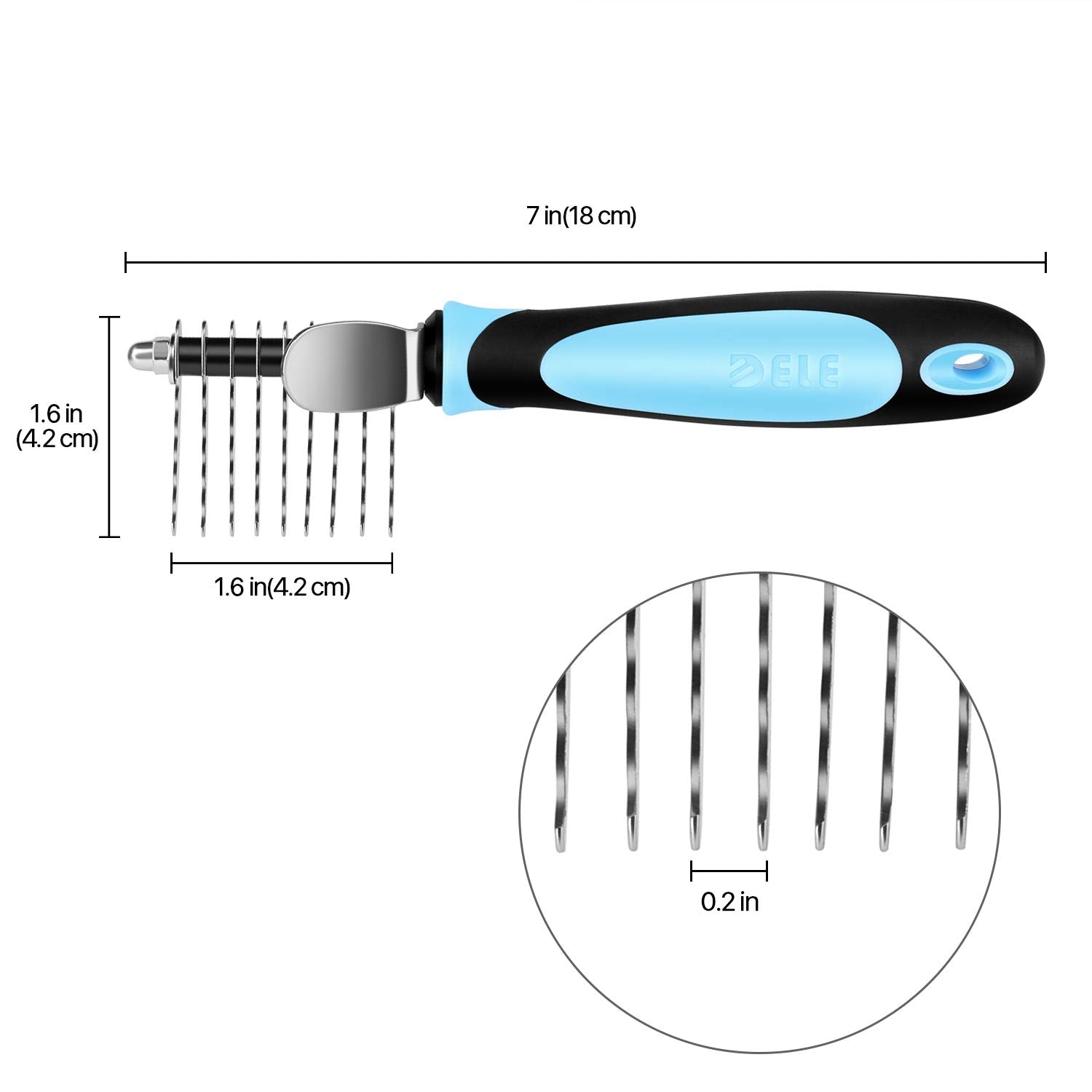 Flexzion Dogs Dematting Comb, Stainless Steel Blades Rakes, For Pets Cats Animals Matted Knotted Hair, Brush Cutting Removing Grooming Tool With Smooth Teeth Needle - Black & Blue Handle