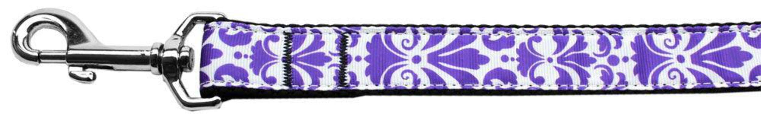 Pet Dog & Cat Nylon Leash, "Damask" Purple 1" w x 4' Leash