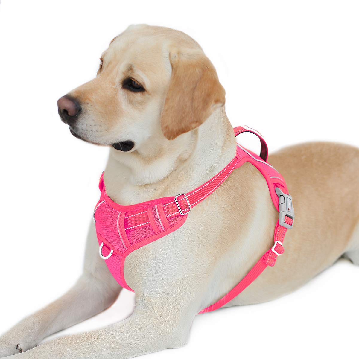 Barkbay No Pull Dog Harness Front Clip Heavy Duty Reflective Easy Control Handle For Large Dog Walking With Id Tag Pocket(Pink,L