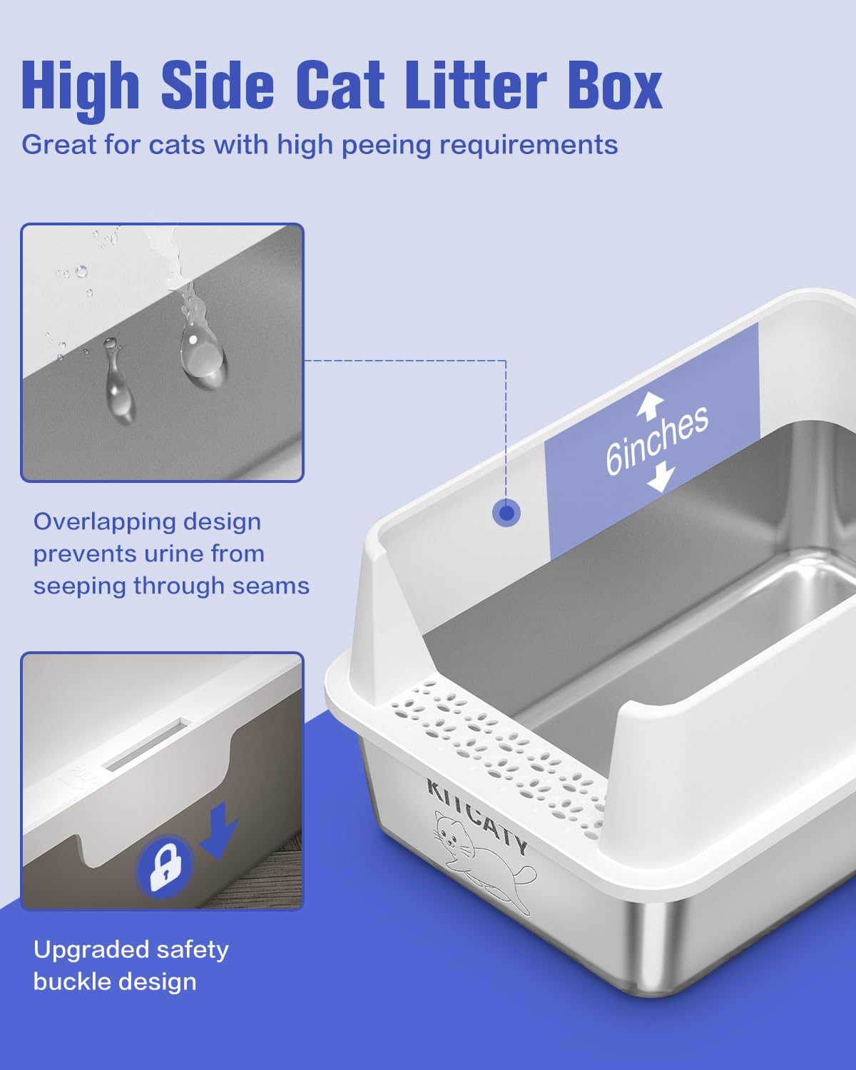 2Pack Stainless Steel Litter Box, Metal Litter Boxes With Lid High Sides, Xl Extra Large Litter Box For Big Cats, Never Absorbs