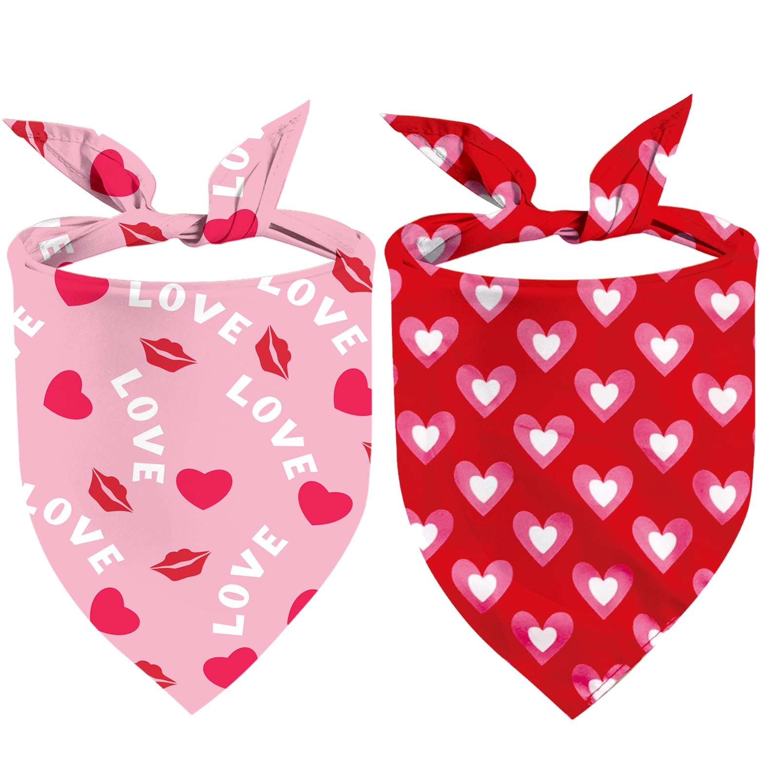 Valentines Day Dog Bandana, 2 Pack Dog Valentines Bandana Costumes Triangle Reversible Love Pet Scarf For Boy And Girl Pet For S