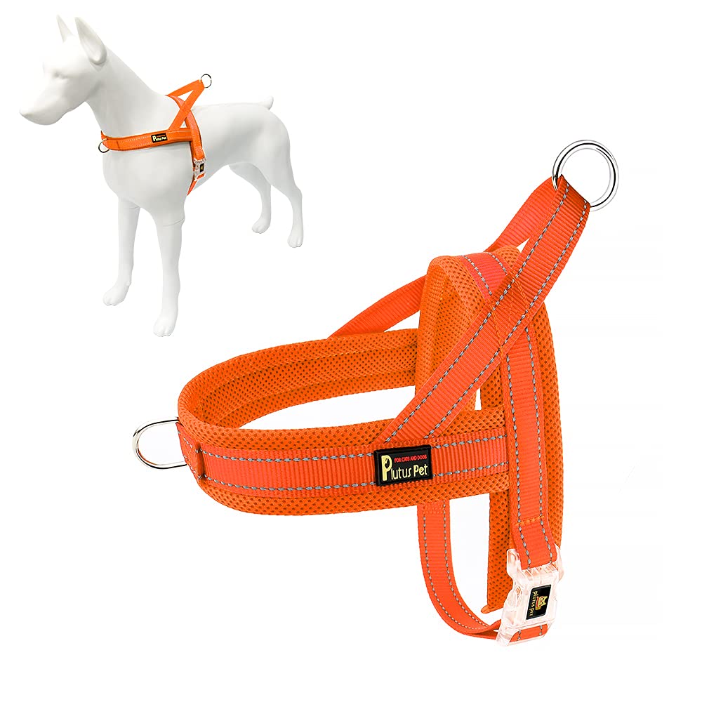 Plutus Pet No Pull Dog Harness With Breathable Mesh Padded, Adjustable Reflective Escape Proof Dog Harness, Quick Fit Dog Vest Harness For Small Medium Large Dogs(L, Orange)