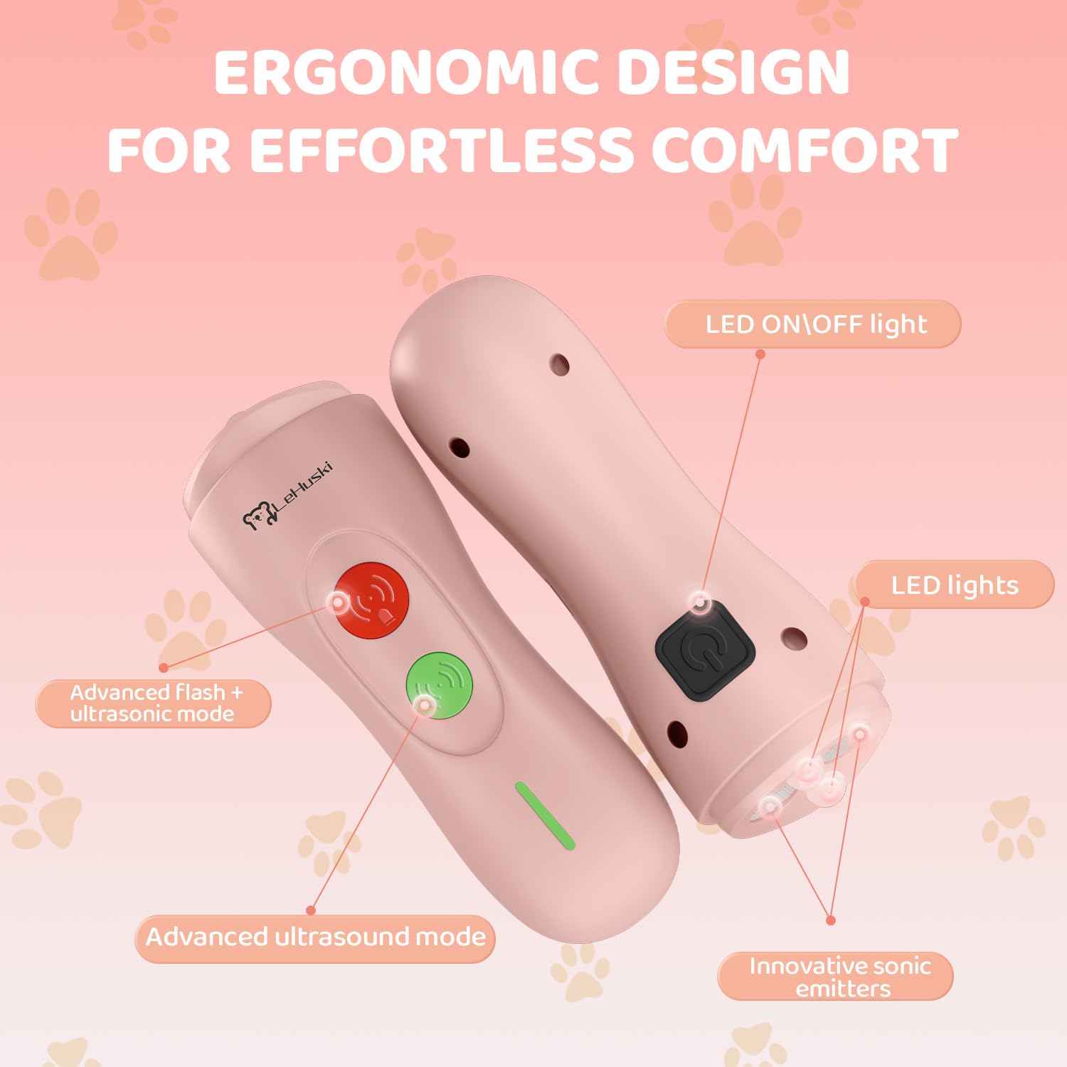 Lehuski Dog Bark Deterrent Device - Rechargeable Ultrasonic Anti Barking Device For Dogs Effective Control Up To 50 Ft Safe And