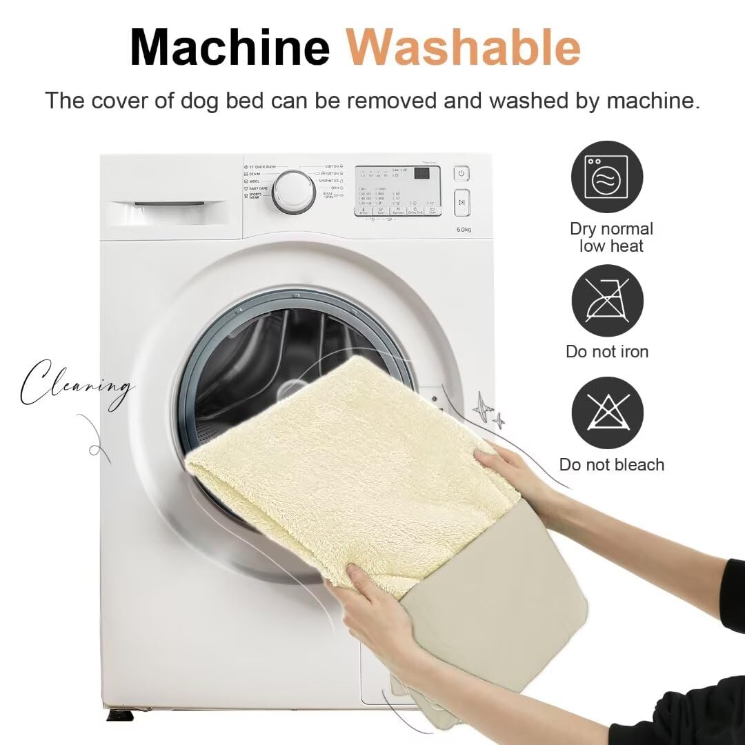 Large Dog Bed Orthopedic Washable: Jumbo Dog Bed Bolster Extra Large Dogs Egg Crate Foam Sofa Couch Waterproof Removable Cover - Beige