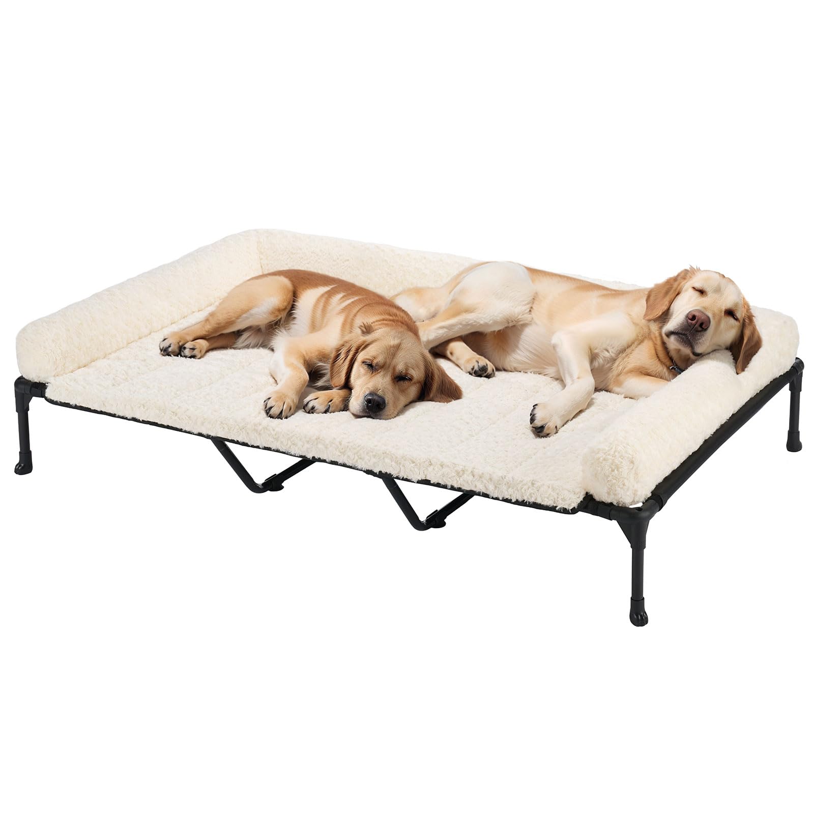 Veehoo Cooling Elevated Dog Bed Add Removable Deluxe Rose Plush Bolster Cushion Mat, 59' X 37' Washable Dog Couch Bed, Raised 