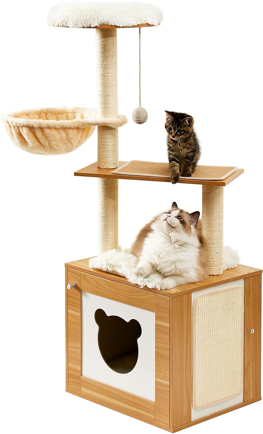 Made4Pets Cat Tree with Litter Box Enclosure, 2-in-1 Modern Cat Tower for Indoor Cats, 48.6  Wood Kitten Condo with Scratching P