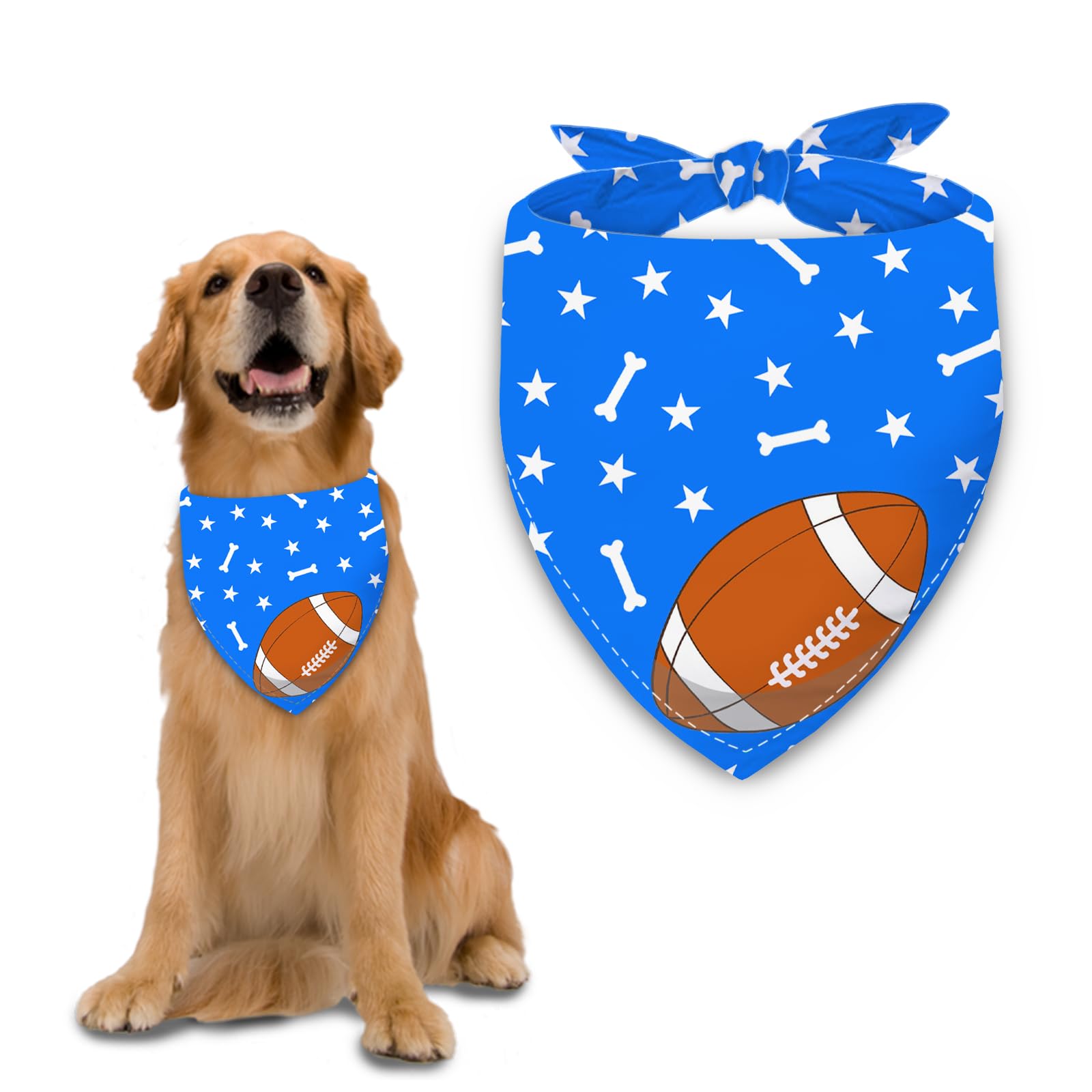 Liboom Football Dog Bandana Boy Girl Pets Bibs Scarf Triangle Adjustable Handkerchief,Holiday Bandanas For Medium Large Dogs,Blu