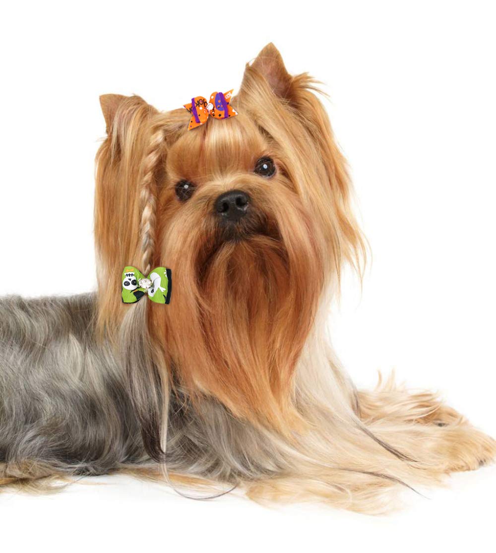 Jpgdn 50Pcs Halloween Small Dogs Hair Bows Puppy Hair Bow Ties With Pumpkin Skull Bat Ghost Rhinestone For Doggie Cat Kitten Rabbit Medium Pet Hair Flowers Bowknot Grooming Accessories Attachment