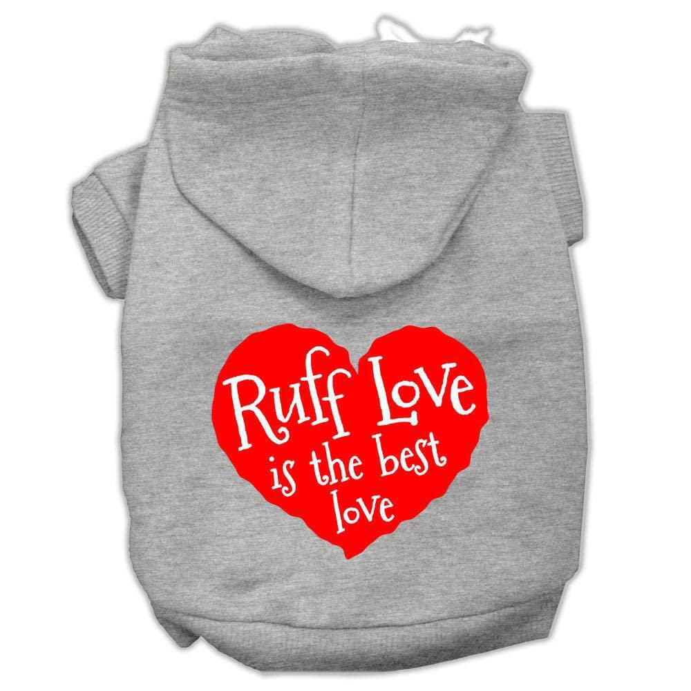 Mirage Pet Products 10&quot; Ruff Love Screen Print Pet Hoodie, Small, Grey