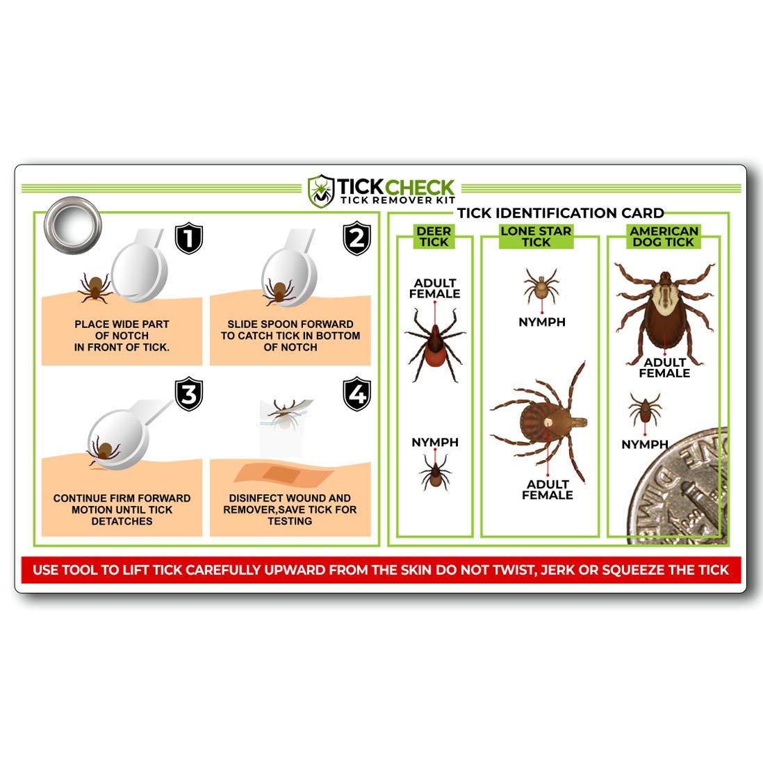 Tickcheck Tick Remover Spoon - 3 Pack Of Lightweight Tick Remover Tools With Free Tick Id Card & Carabiner (2 Sets, 6 Spoons)