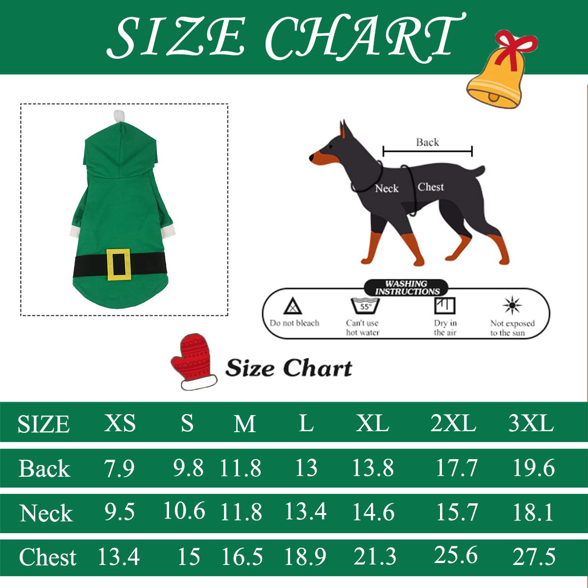 Coomour Christmas Hoodies Pet Elf Costume Clothes Cat Puppy Cute Xmas Shirts For Dogs Cats Merry Christmas Outfits (X-Small)