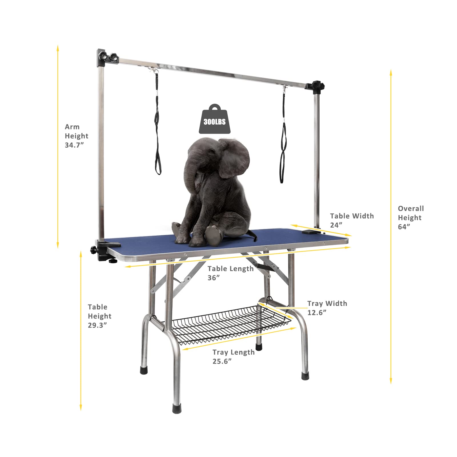 ROOMTEC 36 Dog Grooming Table,Foldable Home Pet Bathing Station with Adjustable Height Arm/Noose/Mesh Tray