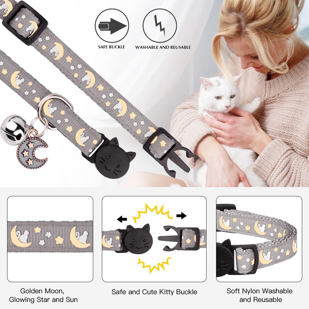 2Pcs Breakaway Cats Collars Cat Collars For Boy & Girl Cats Adjustable Kitten Collars With Bell,Black+Gray