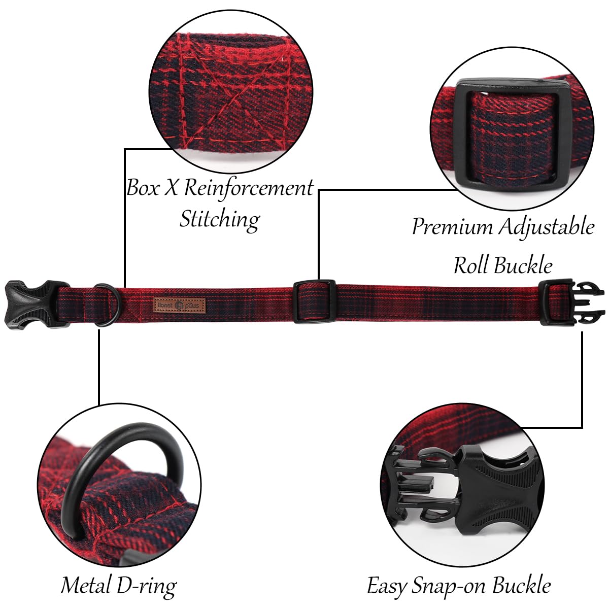 Lionet Paws Gird Dog Collar with Plastic Buckle, Cotton Fall Winter Bowtie Collar, Light Adjustable Collars for Small Medium Lar
