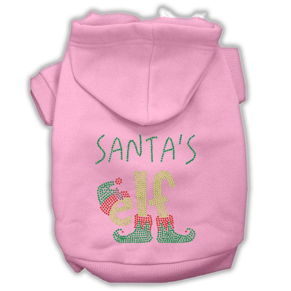 Christmas Pet, Dog & Cat Hoodie Rhinestone, 'Santa'S Elf' Light Pink 2Xl (20-25 Lbs.)